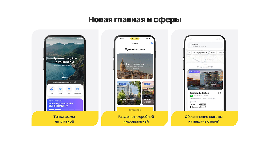 Интерфейс приложения Т-Банк Путешествия